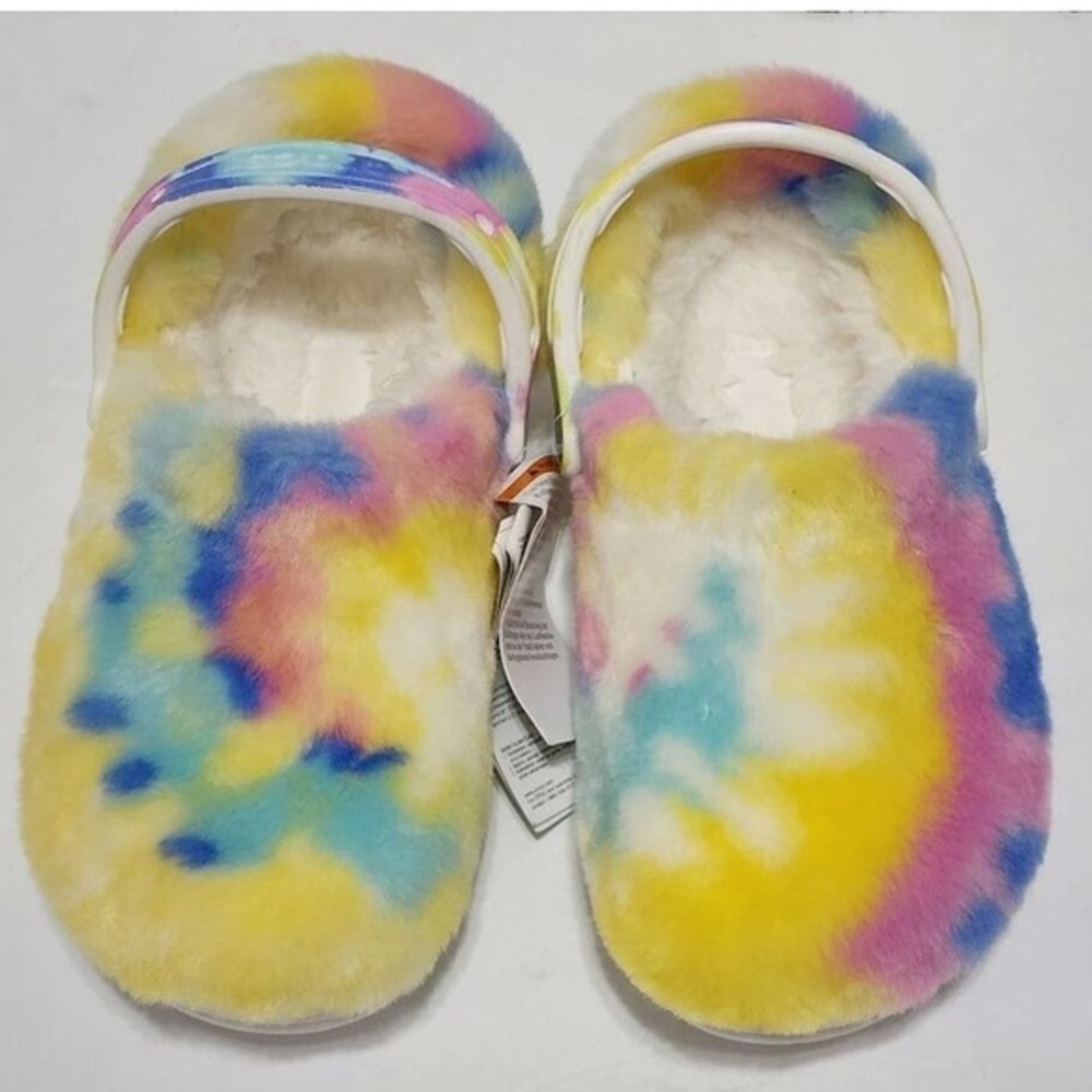 Crocs Classic Lined‎ Clogs Tie Dye Fuzzy Slippers Women's Comfortable Sandals